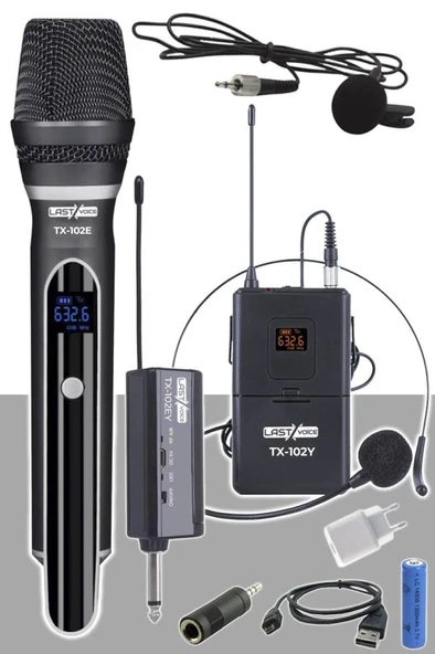 Lastvoice Tx-102EY Şarjlı EL Yaka Headset Kablosuz Mikrofon Seti UHF ürün görseli 1