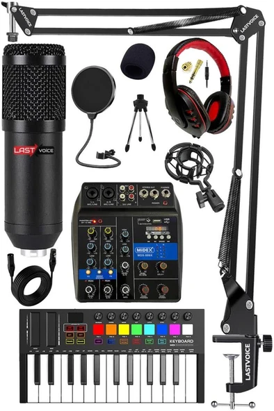 Stüdyo Ekipmanları Midi Live Paket-1 Ses Kartlı Mikser Midi Klavye BM800 Mikrofon Kulaklık ürün görseli 1
