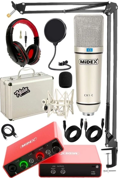 Midex Special Paket-2 Stüdyo Ekipmanları GLX-700RD Ses Kartı CX1 Mikrofon Kulaklık Stand ürün görseli 1