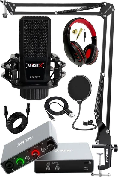 Midex Special Paket-3 Stüdyo Ekipmanları Ses Kartı Condenser Mikrofon Kulaklık Stand Full Set ürün görseli 1