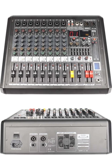Midex MPX-1200P Power Mikser Amfi 8 Kanal 2x600W Dijital Efekt Bt EQ Usb ürün görseli 1