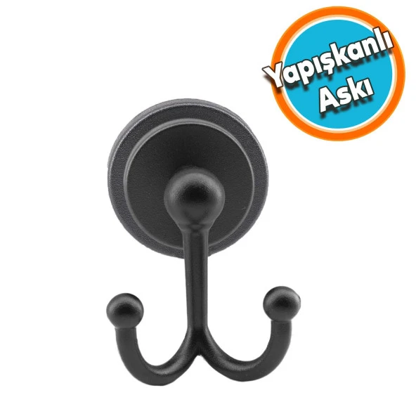 Siyah Renk Metal Sağlam Aparat Bornoz Havlu Asma Askı Banyo Lavabo Çatal Yapışkanlı 2li Askılık ürün görseli 1