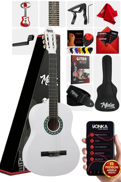 Midex CG-270WH Beyaz Renk Klasik Gitar 4/4 Yetişkin Boy Sap Ayarlı Full Set ürün görseli 1