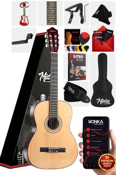 Midex CG-270NT Doğal Renk Klasik Gitar 4/4 Yetişkin Boy Sap Ayarlı Full Set ürün görseli 1