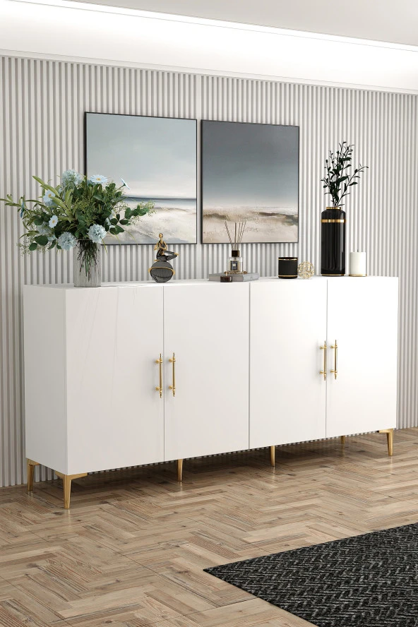 Givayo Mobilya  Peri Konsol Beyaz Gold ürün görseli 1