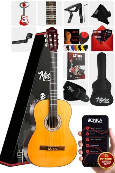 Midex CG-270M Doğal Renk Klasik Gitar 4/4 Yetişkin Boy Sap Ayarlı Full Set ürün görseli 1