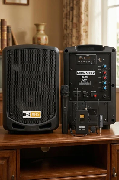Hepa Merz 300W Şarjlı Portatif Seyyar Çift Mikrofonlu Mevlüt Amfisi 6.5 İNÇ (HS-300EX) ürün görseli 1