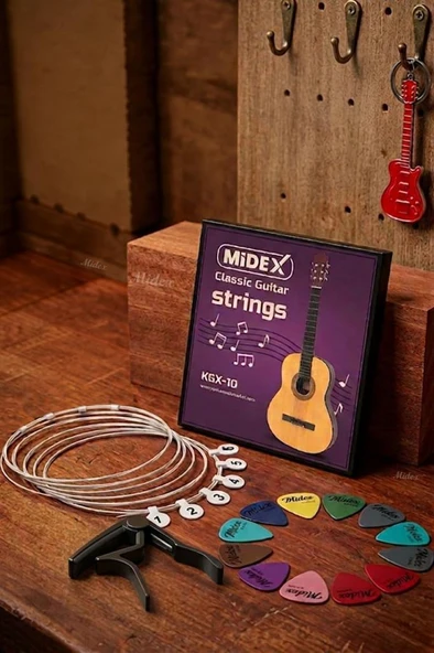 Midex KGX-10C Klasik Gitar Teli Takımı Pena ve Kapo (Capo) Seti ürün görseli 1