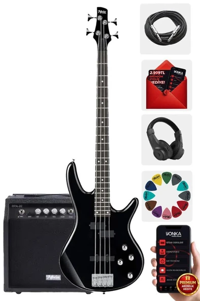 Midex MBG-400BK-20AMP 4 Telli Bas Gitar ve 20W Amfi Kulaklık Full Set ürün görseli 1