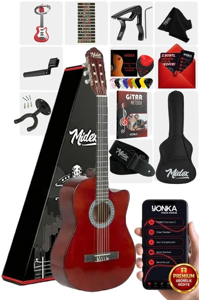 Midex CG-390BR-XBAG Klasik Gitar 4/4 Sap Ayarlı Kesik Kasa (Çanta Askı Capo Metod Pena) ürün görseli 1