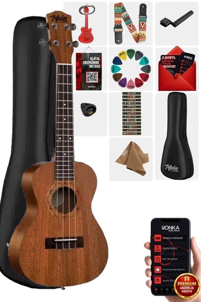 Midex TN-26MC Set Maun Tenör Ukulele (Metod Nota Sticker Askı Pena) ürün görseli 1