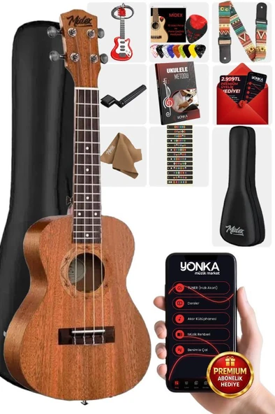 Midex SP-21M Set Maun Soprano Ukulele (Metod Nota Sticker Askı Pena) ürün görseli 1