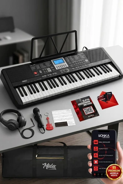 Midex PS-1800BK-H 61 Tuşlu Kaliteli Org Dijital Ekranlı Kulaklık Çanta Notalık Adaptör Sticker Öğrenim Metodu ürün görseli 1