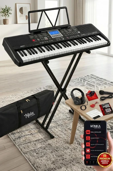 Midex PS-1800BK-SET 61 Tuşlu Kaliteli Org Dijital Ekranlı Stand Kulaklık Çanta Notalık Adaptör Sticker Metod ürün görseli 1