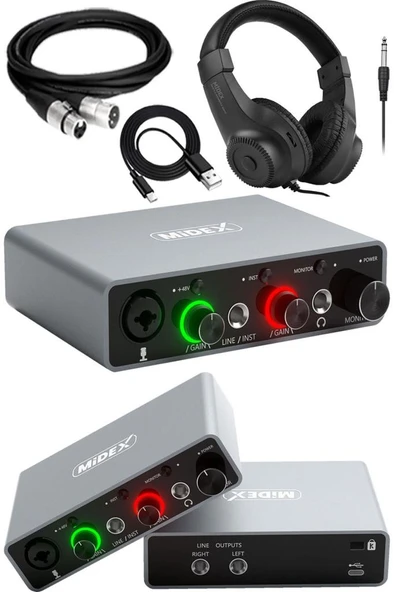 Midex GLX-700GR-H Üst Segment Usb Stüdyo Ses Kartı 2 Giriş 2 Çıkış 24bit/192kHz (Kulaklık ve kablo Dahil) ürün görseli 1