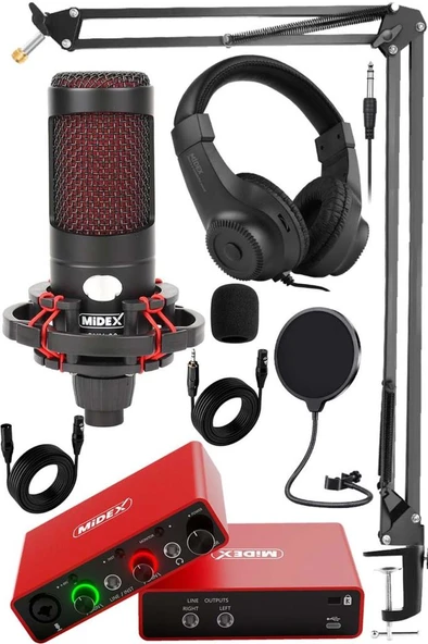 Midex CXN-30 Paket-8 Stüdyo Ses Kartlı Condenser Mikrofon Stand Kulaklık Seti ürün görseli 1