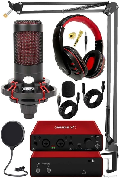 Midex CXN-30 Paket-9 GLX-800 Profesyonel Ses Kartlı Condenser Mikrofon Stand Kulaklık Seti ürün görseli 1