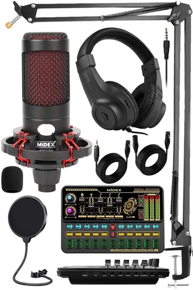 Midex CXN-30 Paket-11 VS11 Ses Kartlı Condenser Mikrofon Stand Kulaklık Seti ürün görseli 1