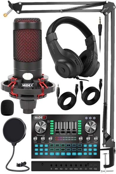 Midex CXN-30 Paket-12 VS20 Ses Kartlı Condenser Mikrofon Stand Kulaklık Seti ürün görseli 1
