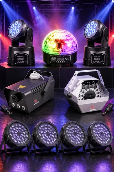 Quenlite Free Paket-4 Sahne Işık Sistemi Seti ( Top Küre Led Par Moving Head Robot Sis Balon Makinesi) ürün görseli 1