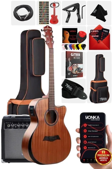 Maxword M450-EQ-AMP Profesyonel Masif Ağaç Amfili Elektro Akustik Gitar Seti üst Segment ürün görseli 1