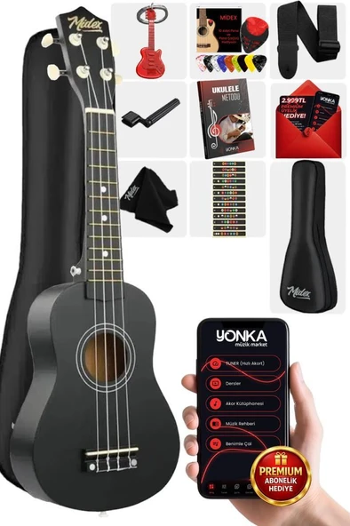 Midex UKX-901BK Siyah Soprano Ukulele (Askı Çanta Metod Pena) ürün görseli 1