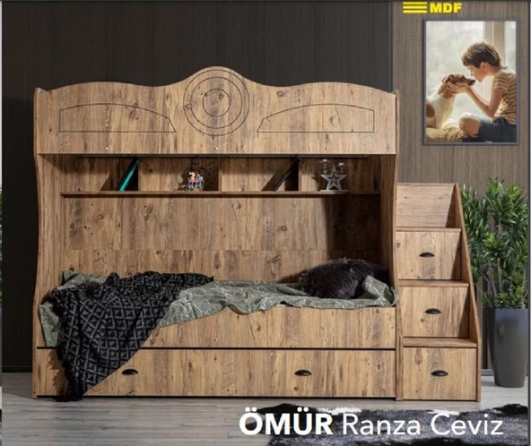 ÖMÜR MDF MERDİVENLİ RANZA-ceviz ürün görseli 1
