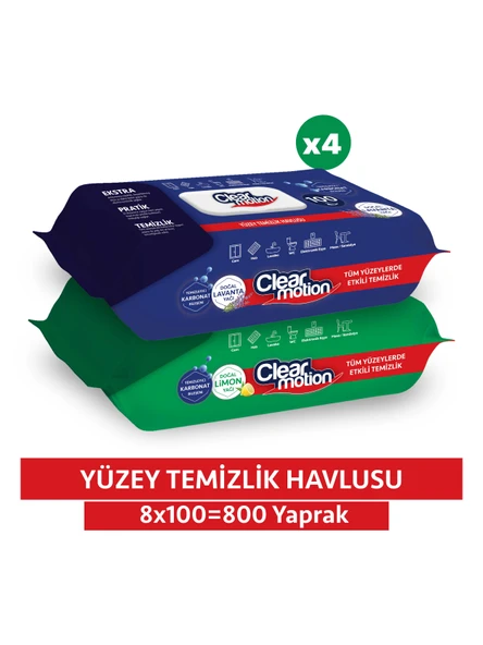 Clearmotion Yüzey Temizlik Havlusu (8x100) 800 Yaprak ürün görseli 1