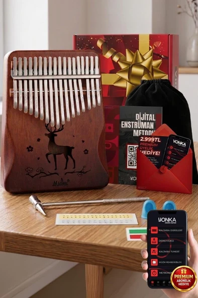 Midex KLX-520 Hakiki Ağaç Kalimba Geyik Desenli Ahşap Full Set 17 Çelik Tuşlu ürün görseli 1