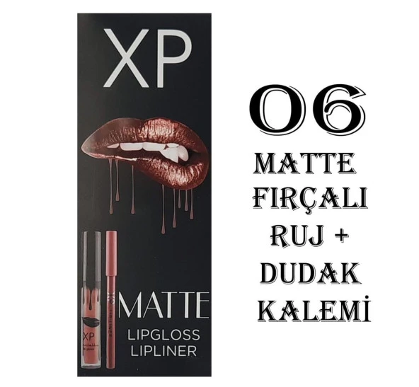 XP Matte Lip Gloss 06 Fırçalı Mat Ruj + Dudak Kalemi ürün görseli 1