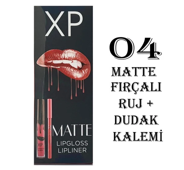 XP Matte Lip Gloss 04 Fırçalı Mat Ruj + Dudak Kalemi ürün görseli 1