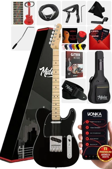 Midex TLX-50BK Tele Kasa Maple Klavye 2 Single-Coil Manyetik Elektro Gitar ürün görseli 1
