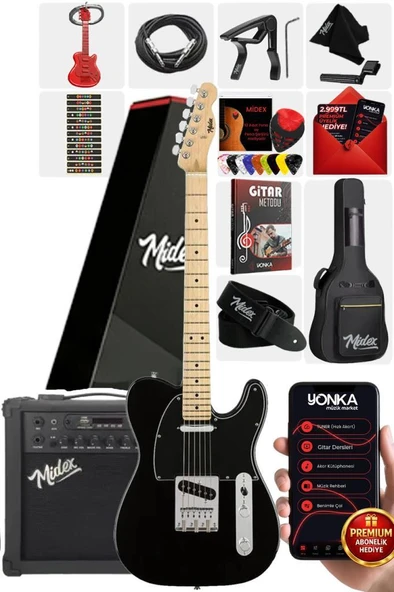 Midex TLX-50BK-25AMP Tele Kasa Maple Klavye 2 Single-Coil 25W Amfili Elektro Gitar ürün görseli 1