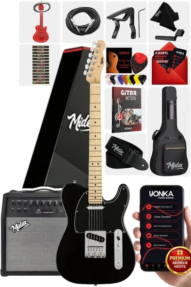 Midex TLX-50BK-50AMP Tele Kasa Maple Klavye 2 Single-Coil 50W Amfili Elektro Gitar ürün görseli 1