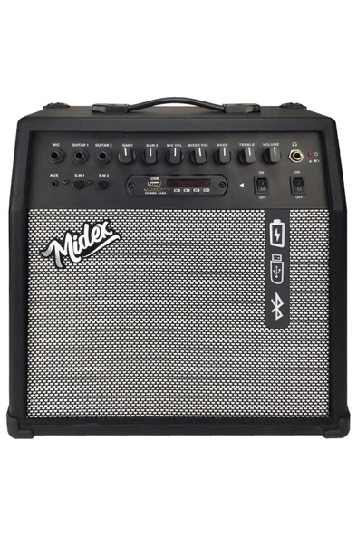 Midex MGA-50BK Elektro Gitar Amfisi 50 Watt USB Bluetooth Şarjlı 4 girişli ürün görseli 1