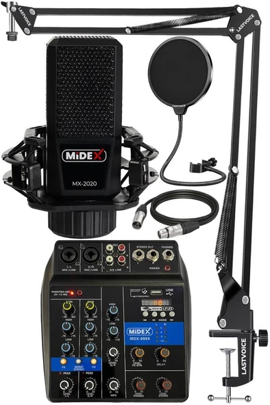 Midex MX-2020 Solo Mix Condenser Mikrofon ve Kayıt Mixer Seti ürün görseli 1