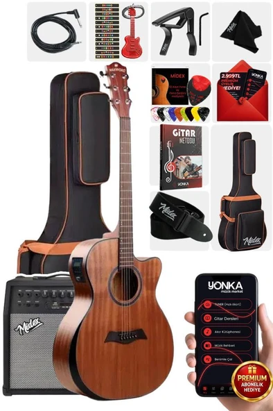 Maxword M450-EQ-50AMP Masif Ağaç 50W Amfili Elektro Akustik Gitar Seti üst Segment ürün görseli 1