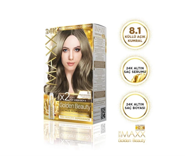 MAXX DELUXE Golden 24K Altın Içerikli Saç Boyası 8.1 Küllü Açık Kumral 2 Boyama ürün görseli 1