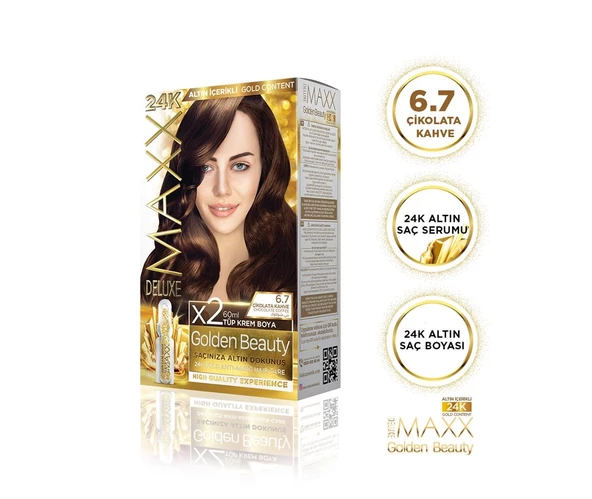 MAXX DELUXE Golden 24K Altın Içerikli Saç Boyası 6.7 Çikolata Kahve 2 Boyama ürün görseli 1