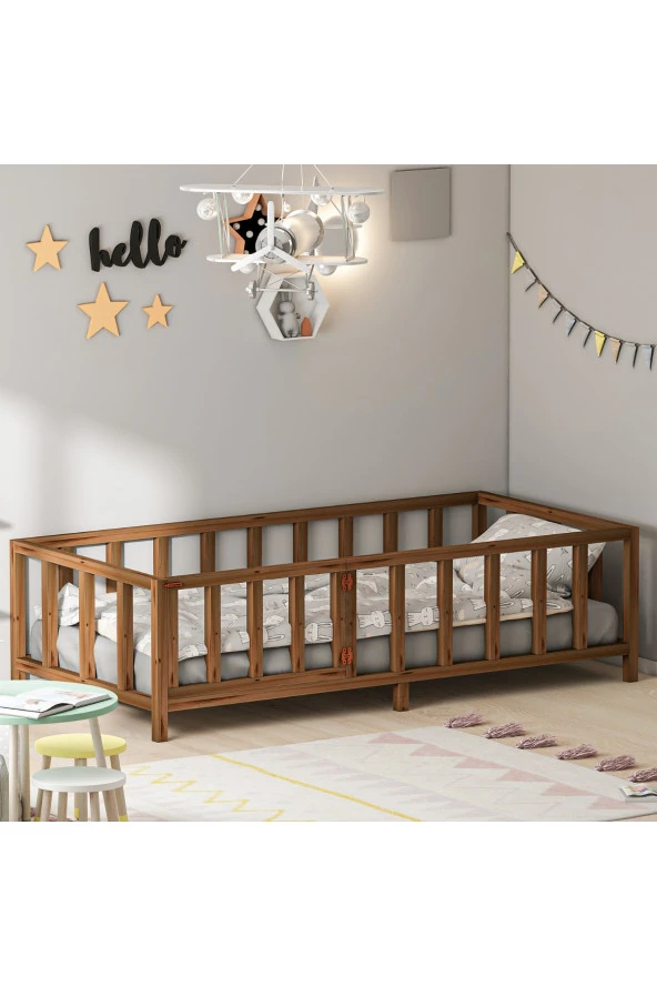 GİVAYO WOOD'STROY MONTESSORİ YATAK CEVİZ KAPILI 100X200 ürün görseli 1