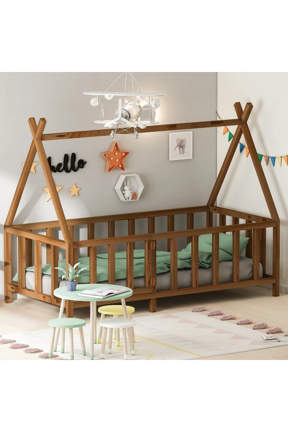 GİVAYO WOOD'S JOY MONTESSORİ YATAK CEVİZ KAPILI 90X190 ürün görseli 1