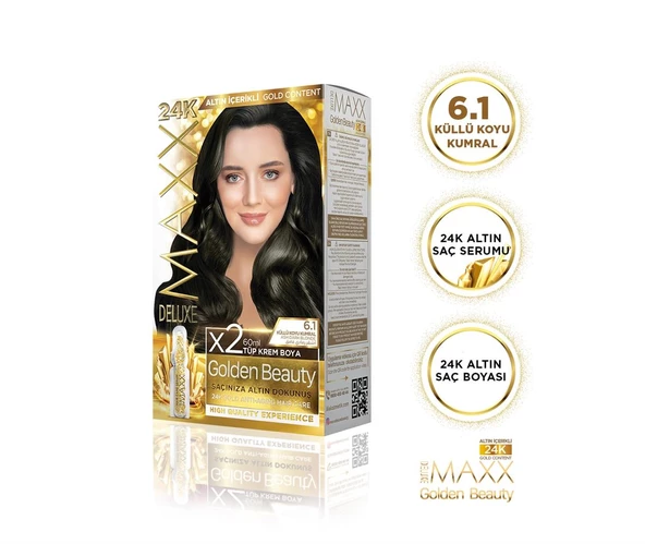 MAXX DELUXE Golden 24K Altın Içerikli Saç Boyası 6.1 Küllü Koyu Kumral 2 Boyama ürün görseli 1