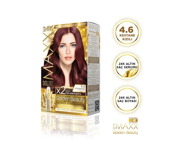 MAXX DELUXE Golden 24K Altın Içerikli Saç Boyası 4.6 Kestane Kızılı 2 Boyama ürün görseli 1