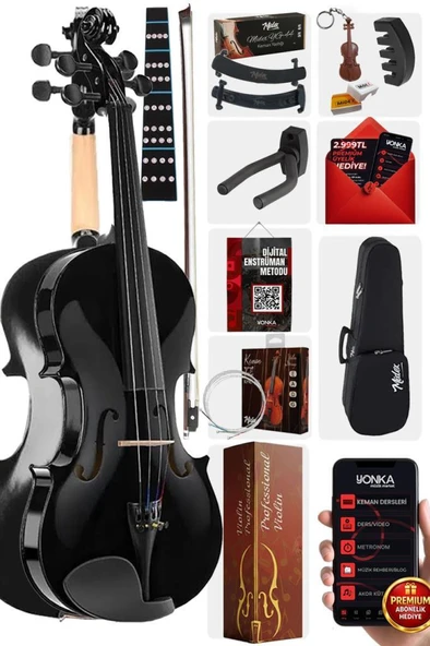 Midex HGA44BK-PAK Full Siyah Set Keman 4/4 (Yastık Susturucu Yedek Tel Reçine Çanta Yay) ürün görseli 1