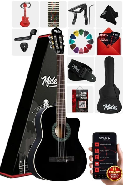 Midex MGX-100BK-BAG Üst Seviye Klasik Gitar 4/4 Sap Ayarlı Gül Klavye ürün görseli 1