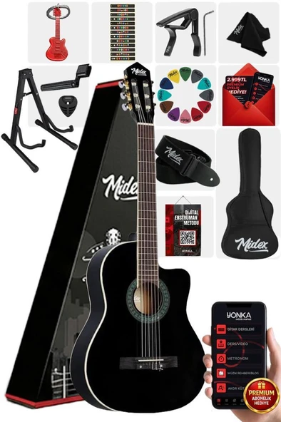 Midex MGX-100BK-ST Üst Seviye Klasik Gitar 4/4 Sap Ayarlı Gül Klavye ürün görseli 1