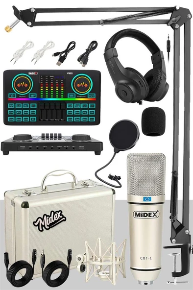 Midex CX1 Effective Set Efektli Ses Kartı Mikrofon Kulaklık Stand Kayıt Canlı Yayın Seti (PC ve Telefon) ürün görseli 1