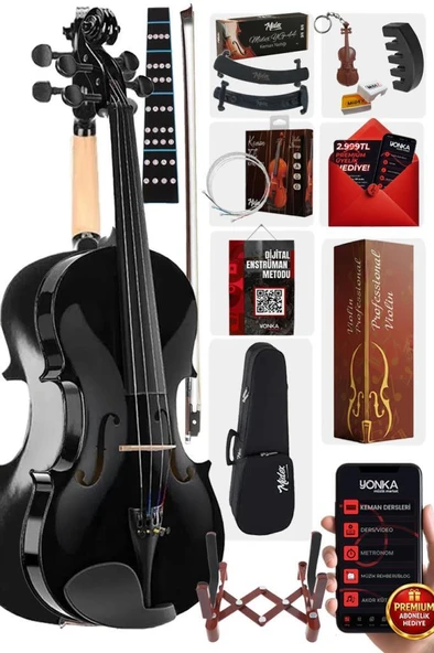 Midex HGA44BK-STYS Full Siyah Set Keman 4/4 (Yastık Stand Susturucu Yedek Tel Reçine Çanta Yay) ürün görseli 1