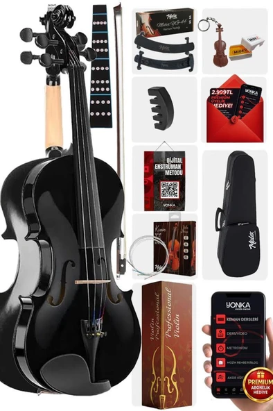 Midex HGA44BK-TYS Full Siyah Set Keman 4/4 (Yastık Reçine Çanta Yedek Tel Susturucu Yay) ürün görseli 1