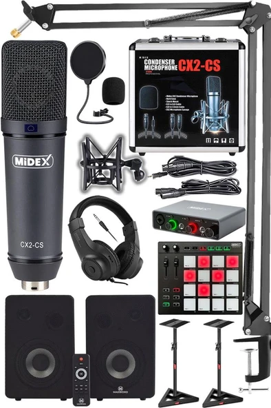 Midex Private Paket-6 Stüdyo Ekipmanları Seti (Monitör Mikrofon Ses Kartı Kulaklık Midi Pad Controller) ürün görseli 1